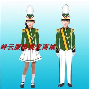 新款儿童鼓号服少儿仪仗队服中小学生旗手服鼓乐队表演服装绿色