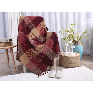 沙发巾 窗帘 毛毯 复古红格 盖毯 桌布 雪尼尔毯 空调毯