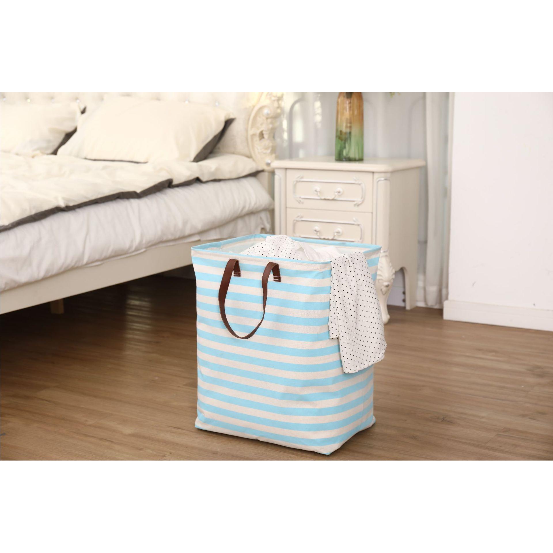 北欧风条纹方形脏衣桶棉布可折叠衣物收纳箱防水大容量脏衣篓