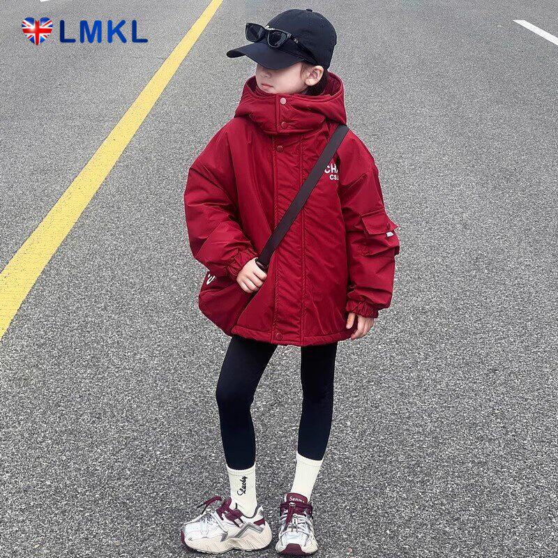 英国LMKL女童棉服秋季夹棉外套儿童棉衣加厚超好看女大童流行红色
