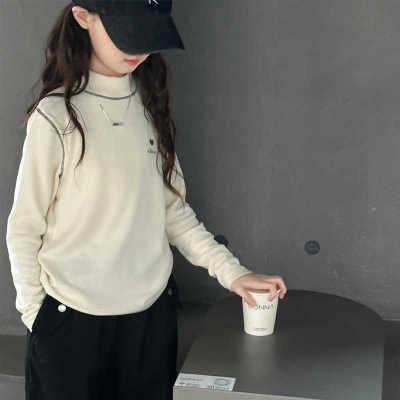 韩国Uamtor女童加绒打底衫秋冬女大童半高领内搭德绒女孩保暖上衣