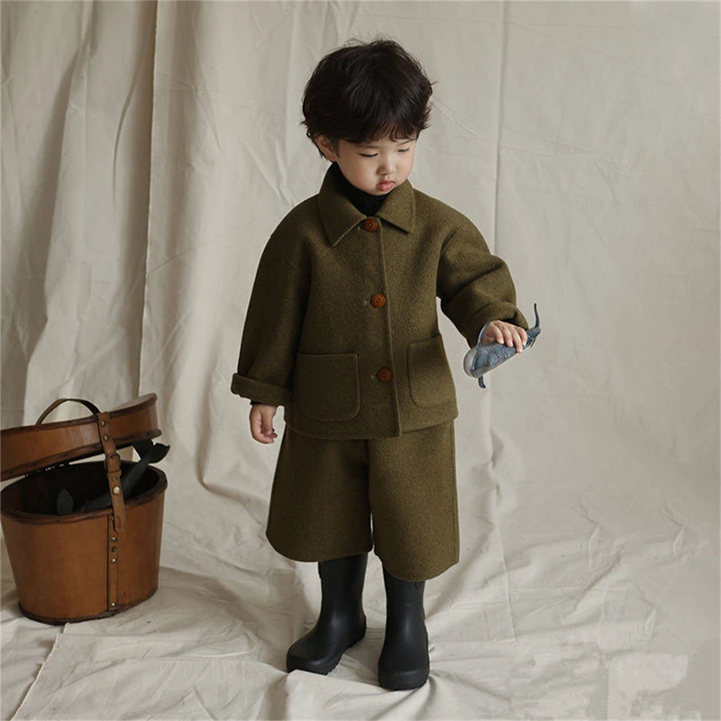 韩国Uamtor男童秋冬套装2025新款时髦儿童双面呢子外套民族风穿搭