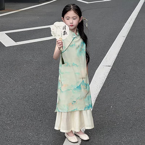 法国Uamtor旗袍裙女童汉服连衣裙夏季2026新款儿童新中式国风套装