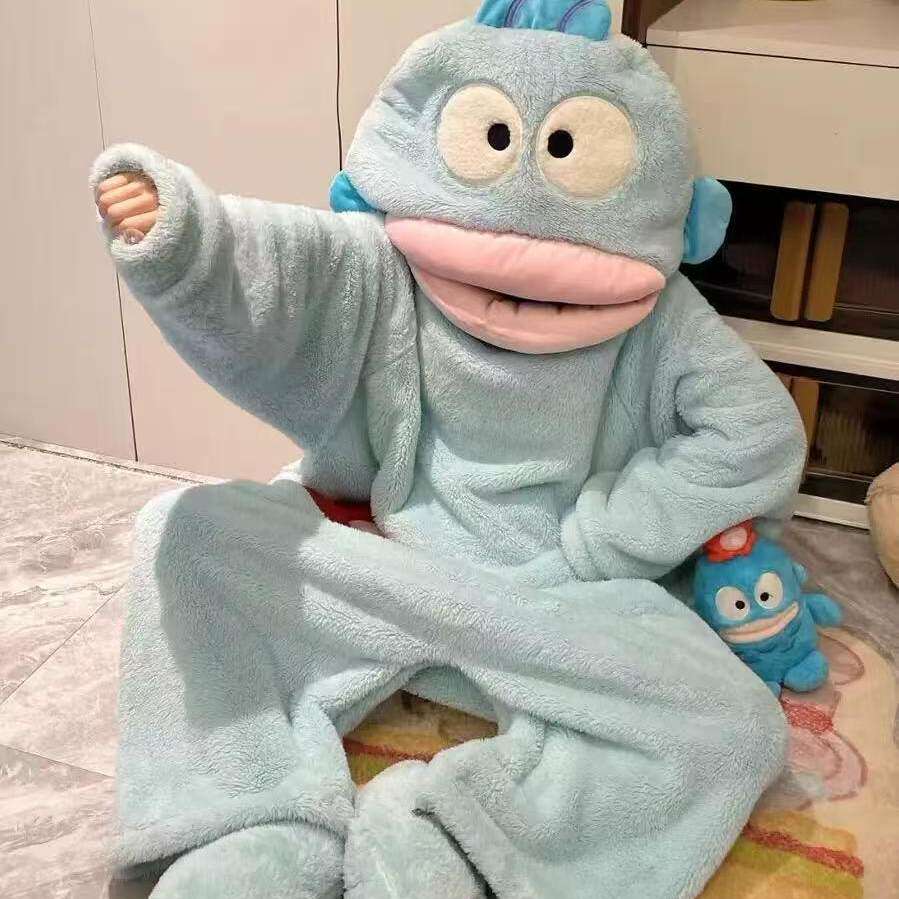 DGKP大嘴丑鱼亲子儿童睡衣秋冬季珊瑚绒加绒加厚男女童连体家居服