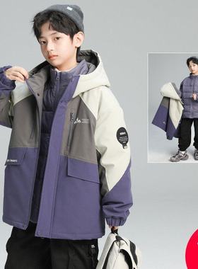 Next inss男童冲锋衣羽绒服三合一可拆卸2025冬季中大童加厚外套