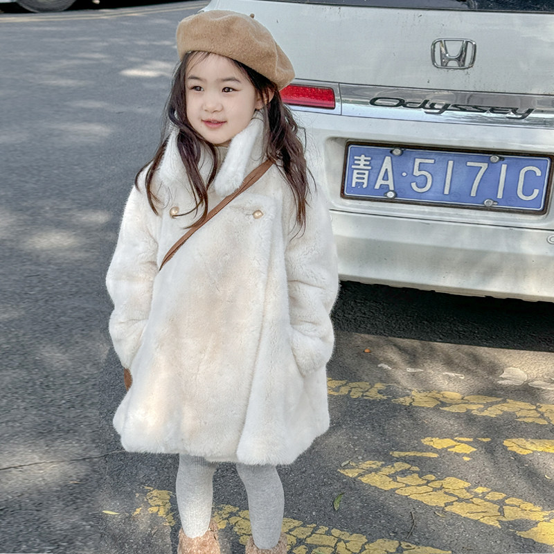 韩国Uamtor女童大衣2025新款冬季洋气时髦韩版水貂绒皮草保暖外套