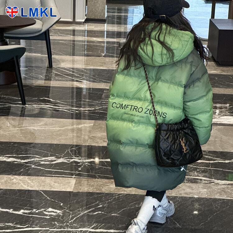 英国LMKL儿童羽绒服男女童宝宝大小童冬季中长款加厚潮韩国渐变色