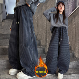 法国Uamtor女童加绒裤子秋冬女大童韩系超好看弯刀裤初中生休闲裤