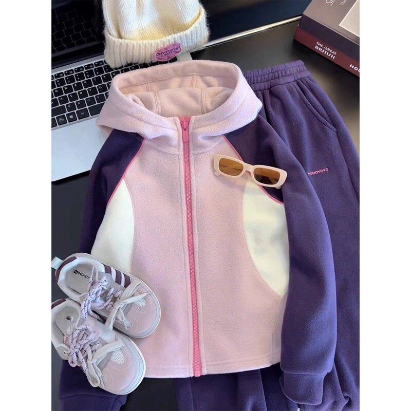 法国BERYDIA女童摇粒绒套装秋冬季2025新款儿童加绒运动服两件套