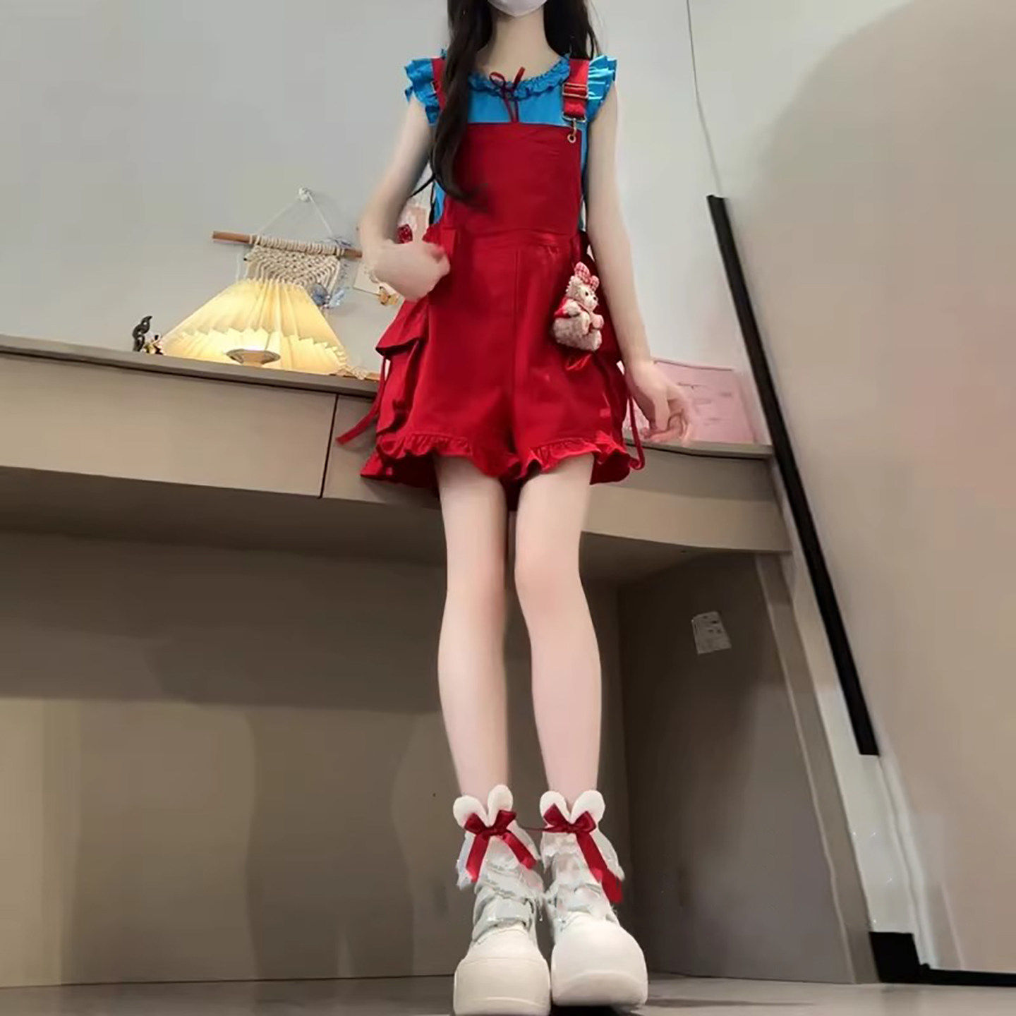 法国Uamtor大童女装时髦洋气红色小女孩多巴胺穿搭背带裤巨好看潮