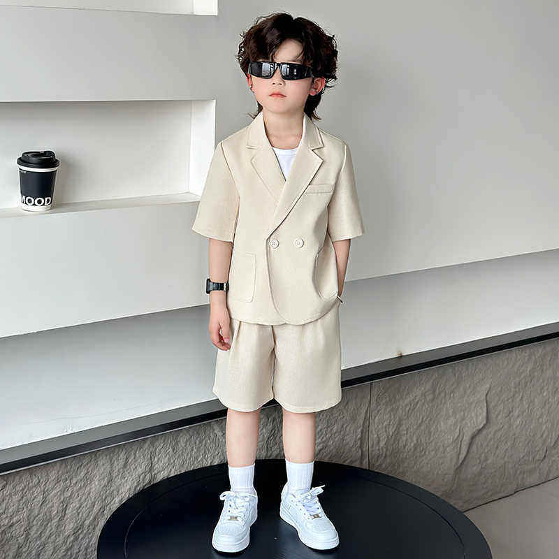 韩国Uamtor花童男童礼服套装夏季新款男孩薄款短袖西装叠穿一整套