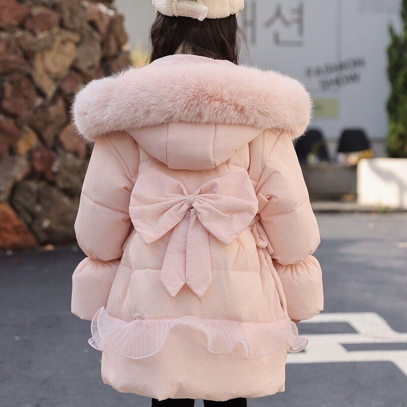 英国DHWA女童羽绒服中长款冬季潮流加厚保暖连帽洋气女孩儿童外套