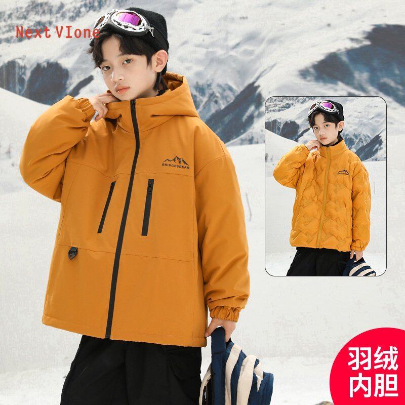 英国LMKL羽绒服男童冲锋衣2025新款冬装三合一可拆卸加厚儿童外套