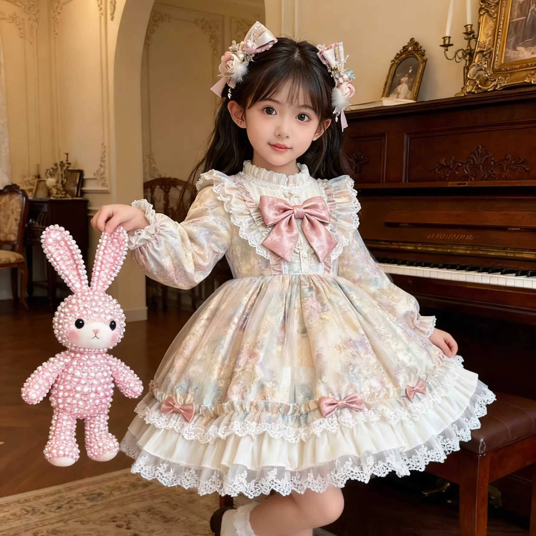 DHWA女童秋冬连衣裙2025新款儿童洋气生日礼服蓬蓬裙洛丽塔公主裙