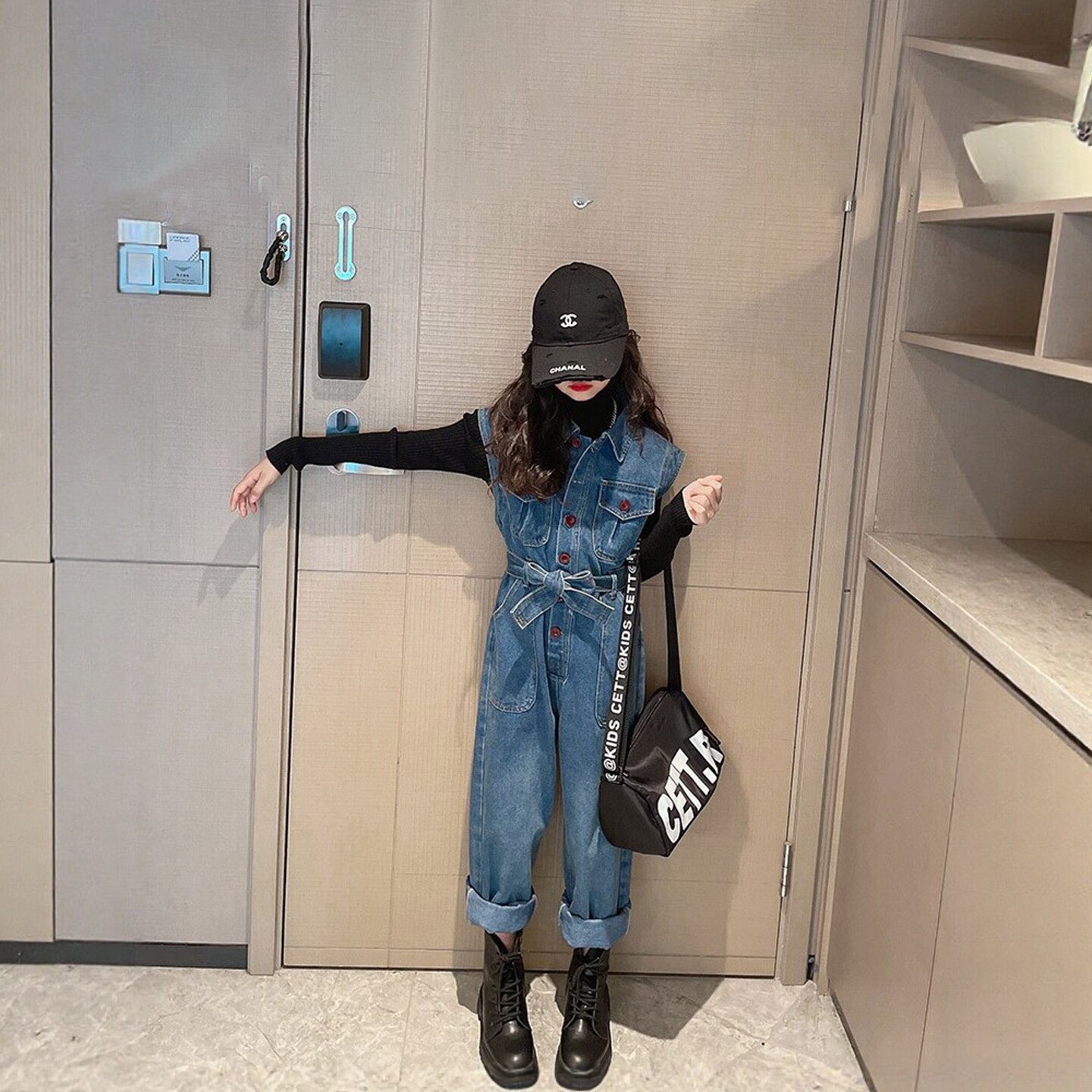 法国BADNUT女童牛仔连体套装春秋2026新款儿童中大童洋气百搭衣服