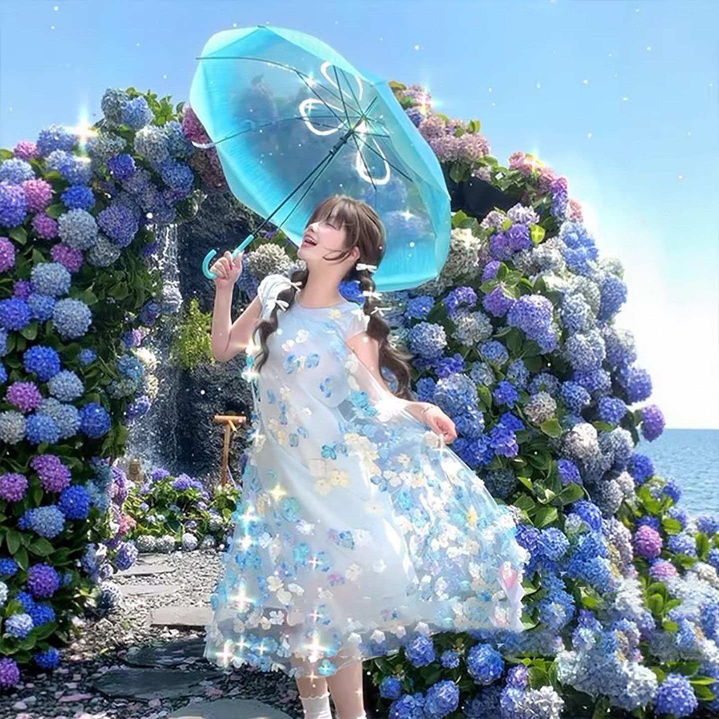 法国Uamtor女童裙子高级感夏2026新款公主立体花连衣裙女孩初中生