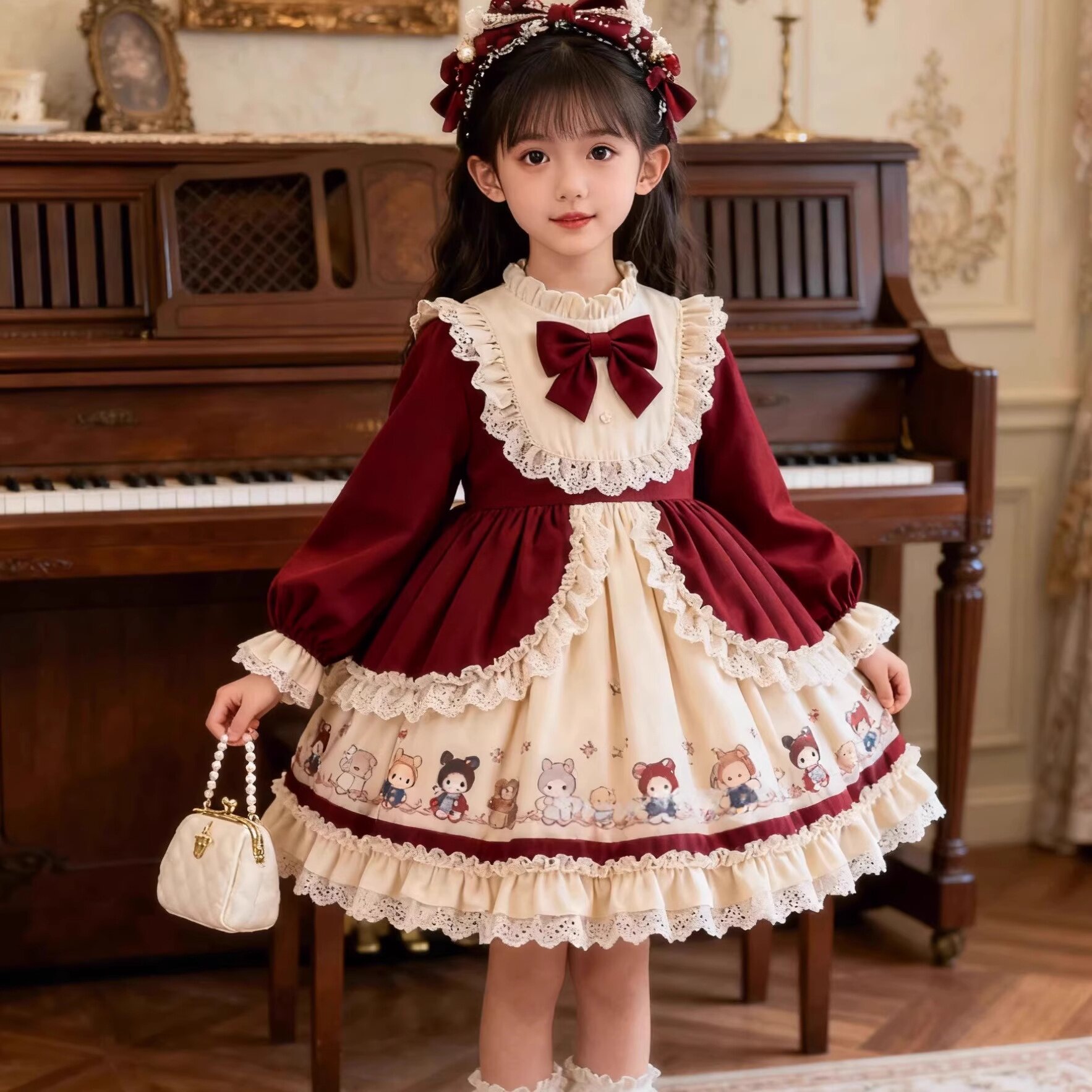 DGKP女童洛丽塔公主裙秋冬2026新款儿童生日礼服裙女孩宝宝连衣裙