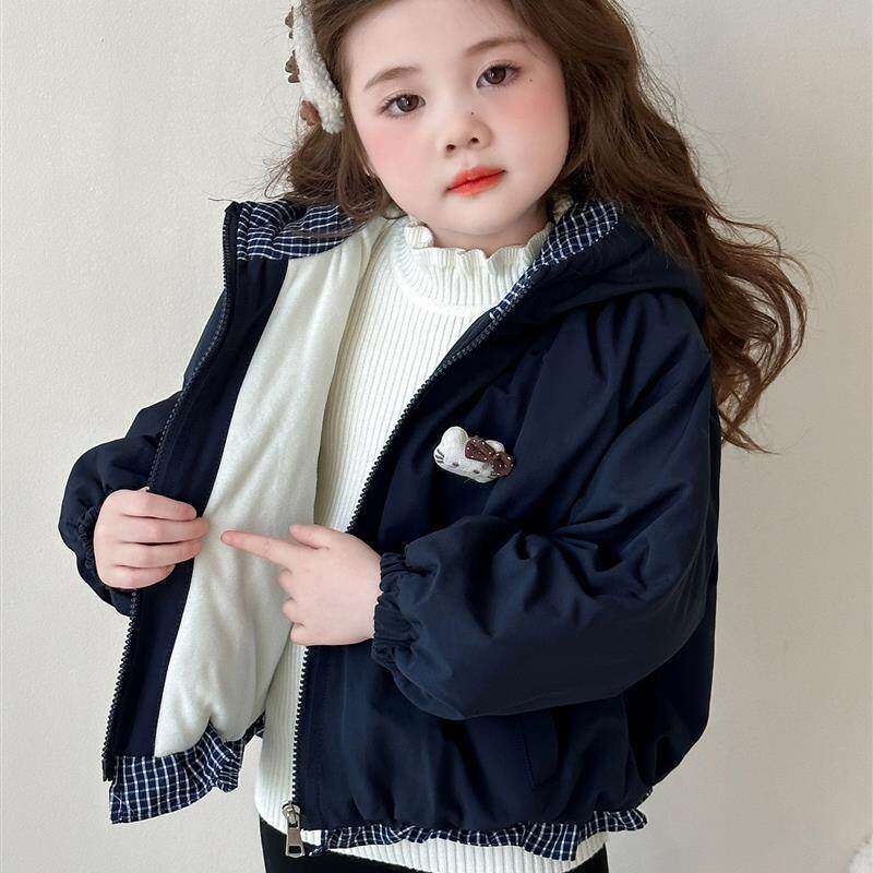 Next inss女童外套2025冬季新款韩版洋气儿童加绒加厚时尚棉衣服