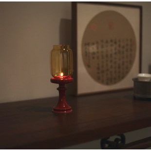 新亦宋书院《故宫红》s明清烛台 玻璃 中式摆件 家具 礼佛供佛