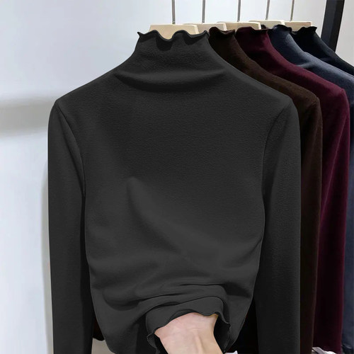 半高领打底衫女木耳边遮肉长袖