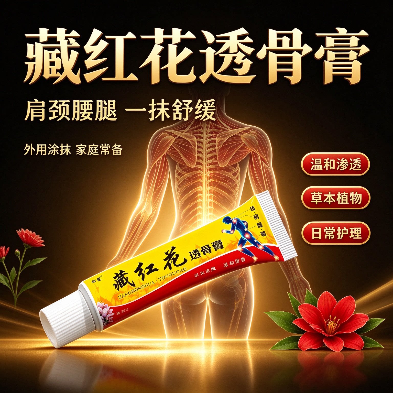 姬健藏红花透骨膏天然草本肩颈护理膏健康温和成人适用