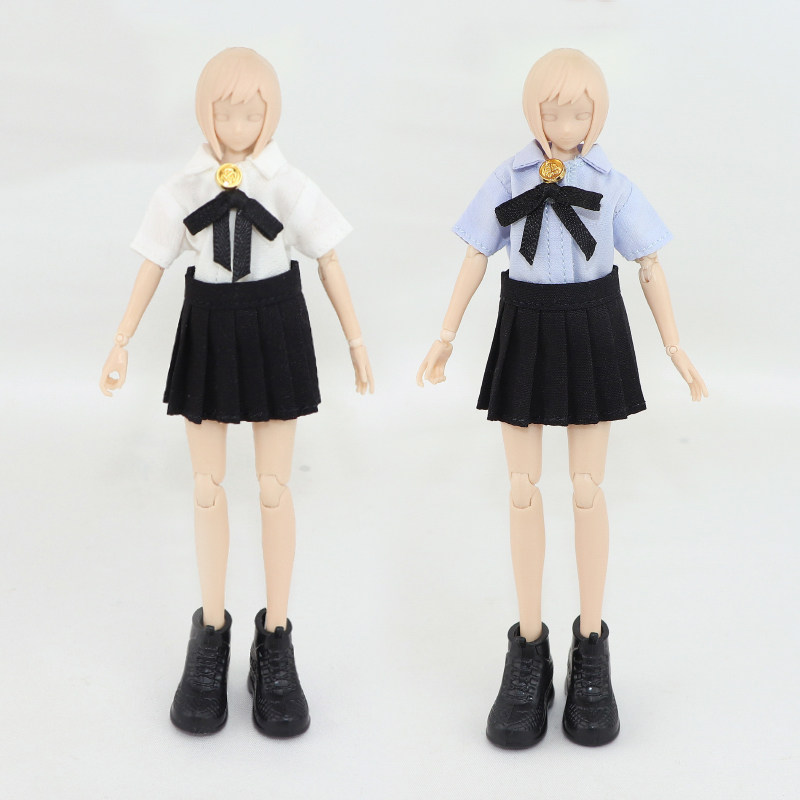 1/12兵人衣服娃衣12分OB BJD 6寸机娘半包胶女素体短袖制服衬衫裙