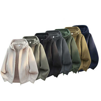 美立森冬季宽松加绒加厚连帽外套