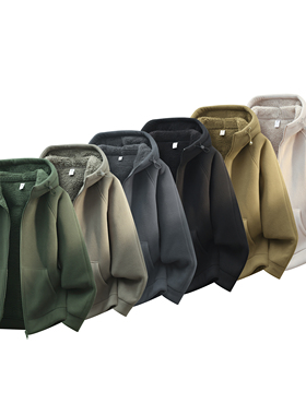 加绒加厚新款连帽保暖厚实摇粒绒男女同款时尚抗风夹克外套2371