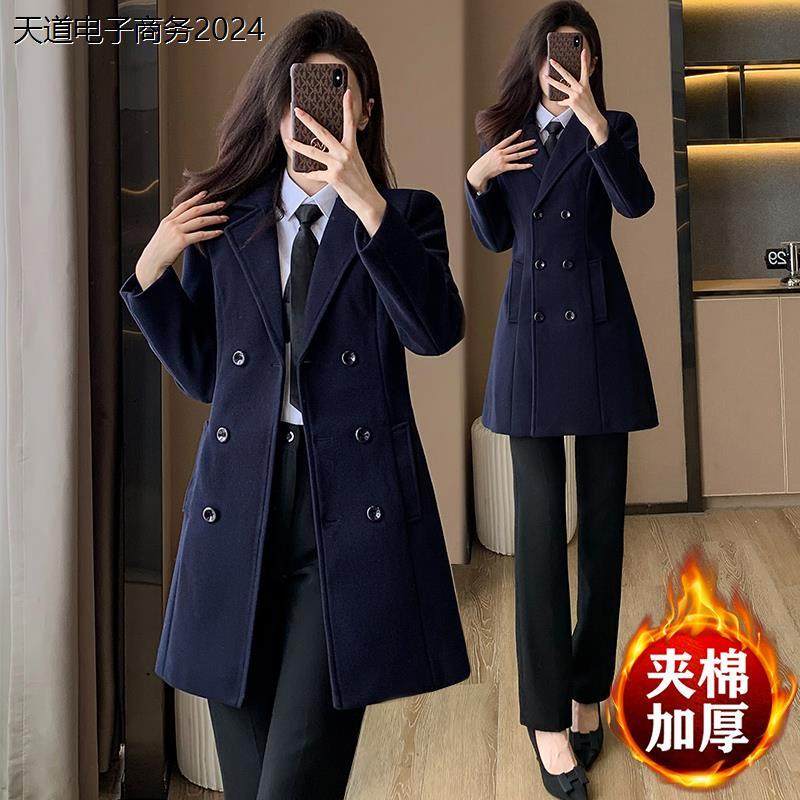 职业毛呢西装外套女冬季夹棉加厚酒店前台会务接待工作服大衣