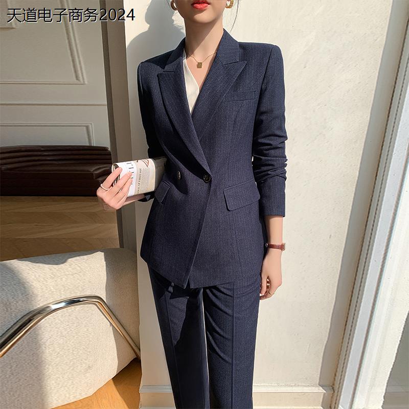 高级感职业西装套装女经理售楼部工作服工装商务条纹西服正装