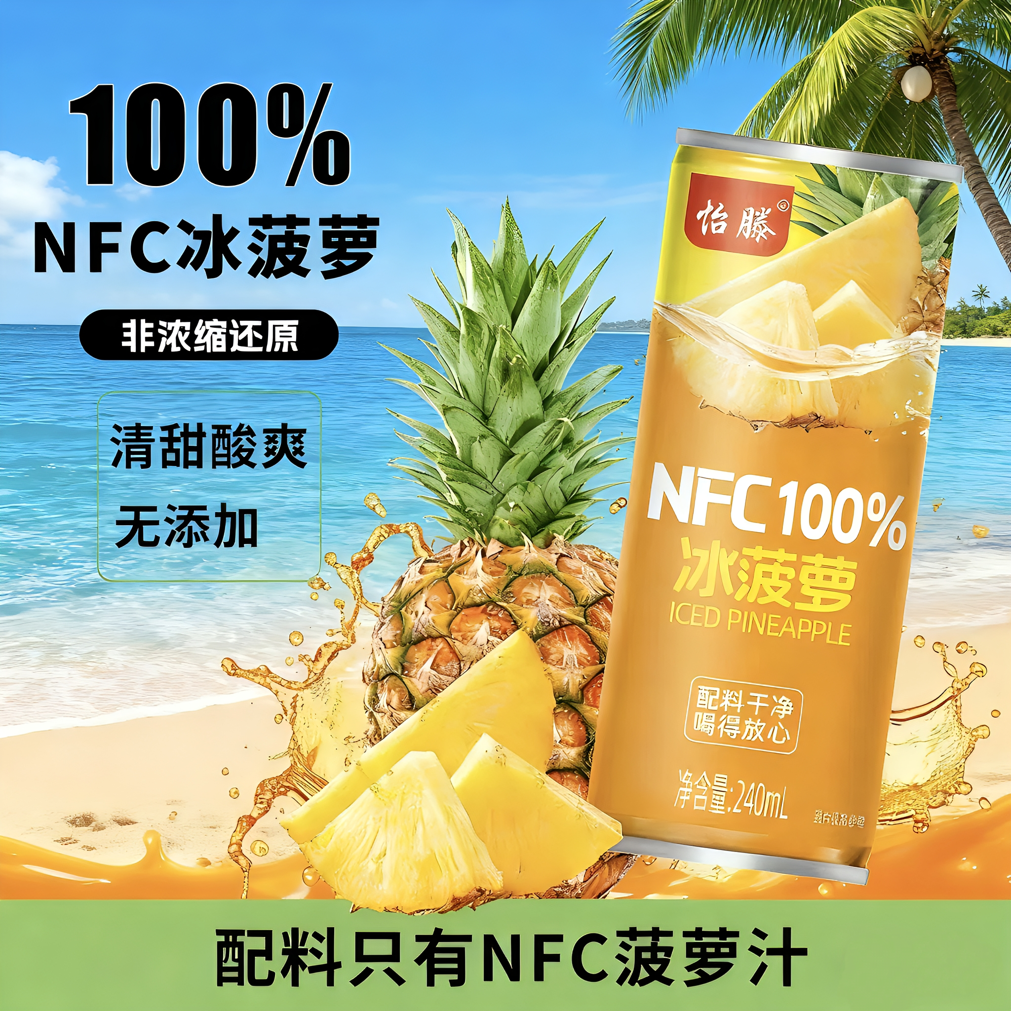 怡滕100%NFC冰菠萝果汁饮料