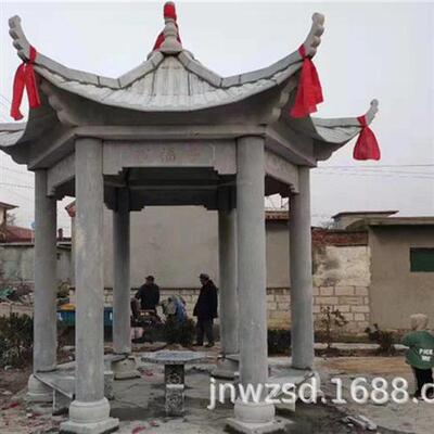 厂家直供六柱石亭墓地双层石刻龙亭图案园林景观石雕四柱亭报价