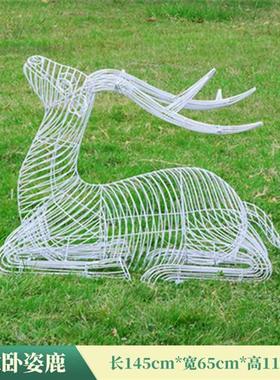 不锈钢字母鹿镂空鹿户外草坪园林景观装饰铁艺梅花鹿雕塑动物摆件