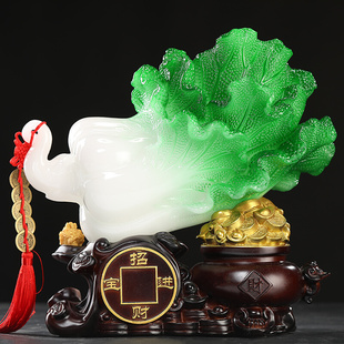Y办公室百财聚来玉白菜摆件开业工艺礼品招财装 饰品家庭