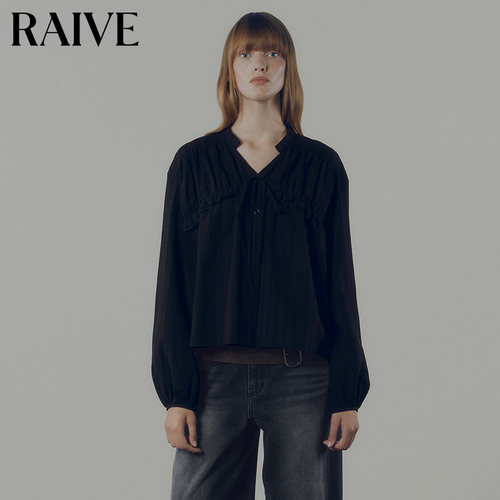 RAIVE领口V领系带韩版落肩衬衫