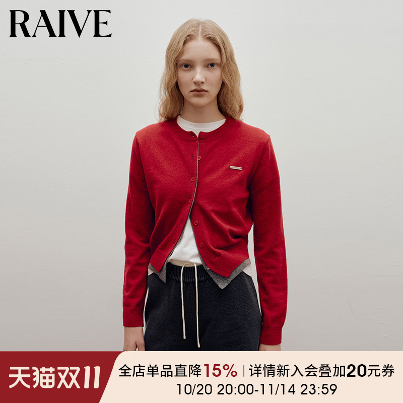 RAIVE假两件纽扣层次感毛针织衫