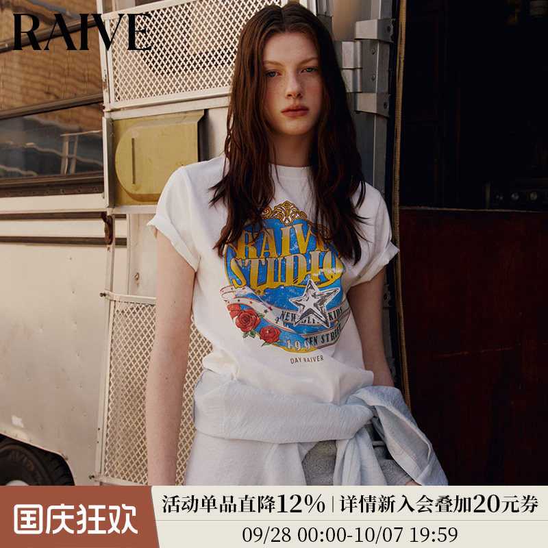 RAIVE撞色印花玫瑰花卉宽松T恤图片