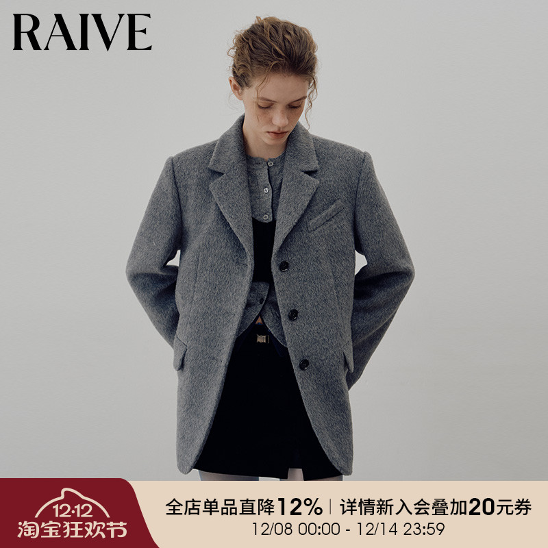 RAIVE单排扣中长款毛呢外套