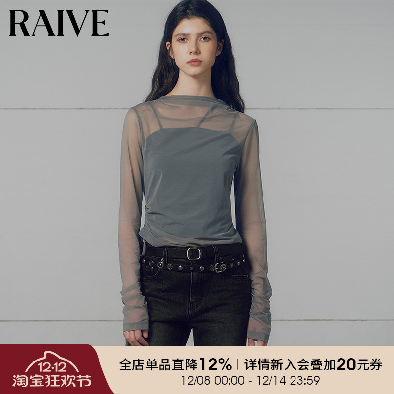 RAIVE吊带网纱外搭两件套长袖T恤