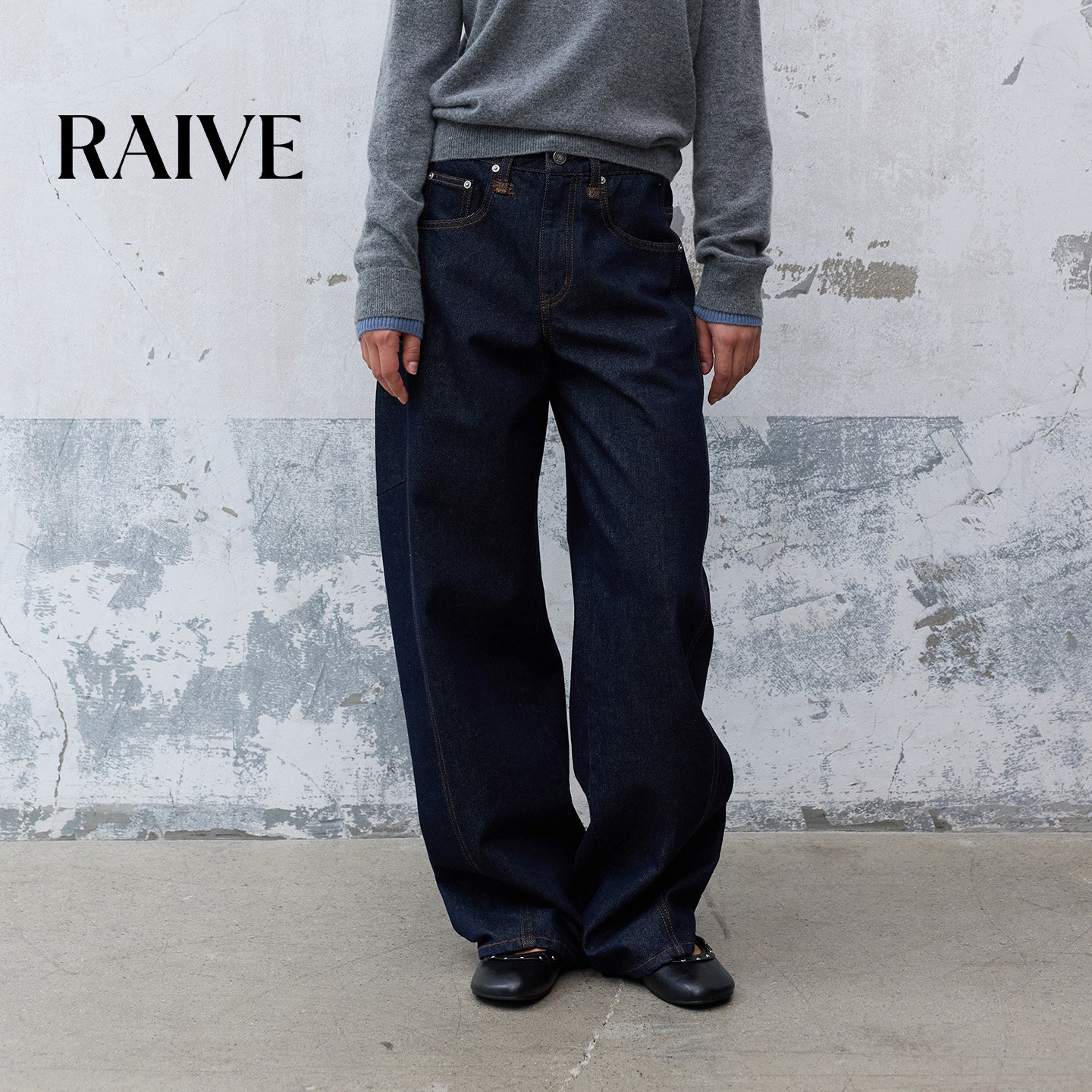 RAIVE原牛色复古宽松牛仔裤图片