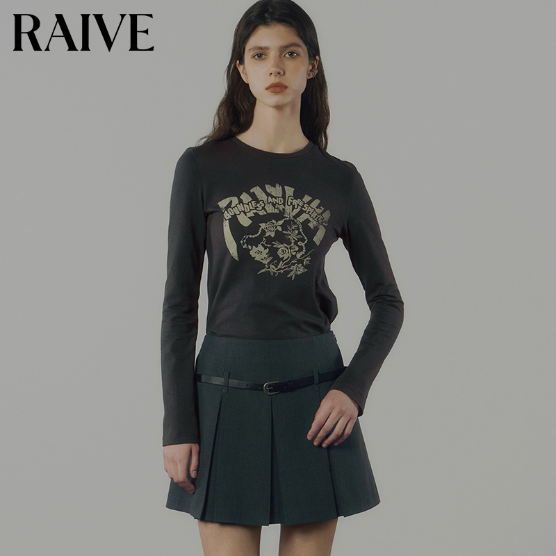 RAIVE英文花卉印花圆领长袖T恤