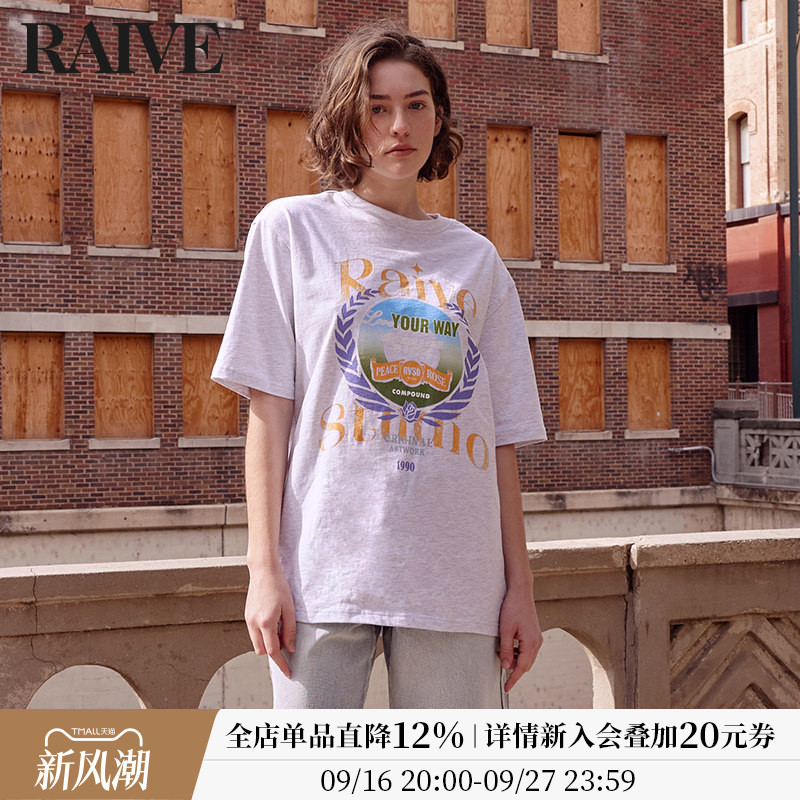 RAIVE复古印花美拉德风短袖T恤图片