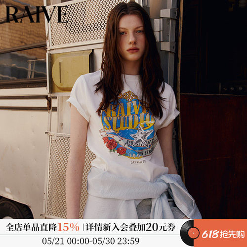 RAIVE撞色印花玫瑰花卉宽松T恤