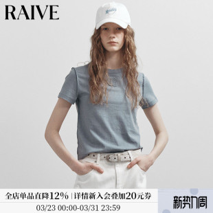 logo短袖 女圆领纯色正肩打底基础款 新款 RAIVE复古字母T恤2026春季
