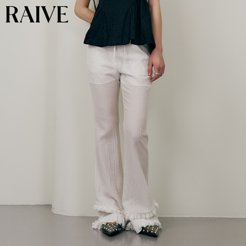 RAIVE裤脚花边休闲裤微喇裤子