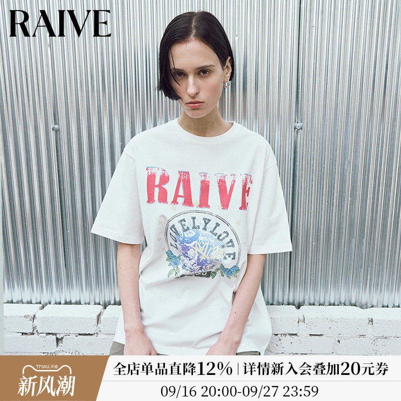 RAIVE玫瑰撞色印花短袖韩版宽松T图片