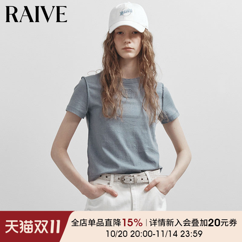 RAIVE正肩韩系打底基础款logoT恤
