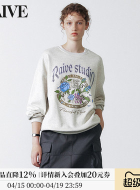 [明星同款]RAIVE2026春玫瑰印花圆领韩系上衣宽松女莫奈花园卫衣