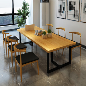 LOFT工业风办公家具大型实木办公桌会议桌长桌简约现代会议室桌椅