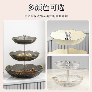 果盘新年高级感塑料零食盘批发透明三层水果蛋糕盘轻奢风多层果篮